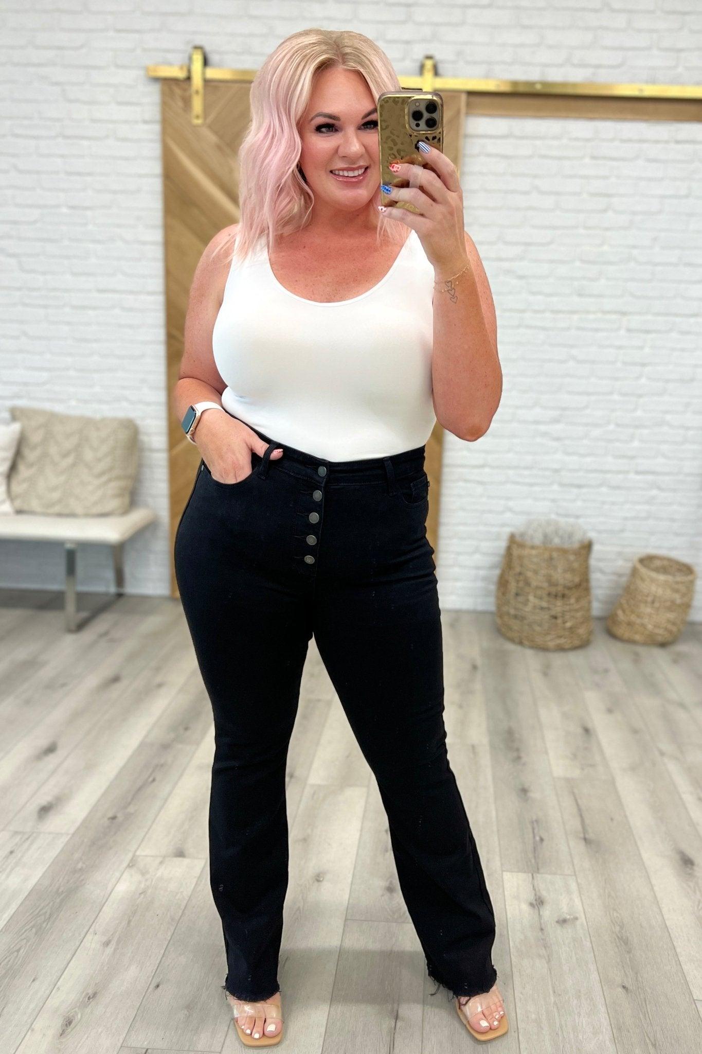 Harriet High Rise Button Fly Bootcut Jeans in Black - AS6460-01 - Love it Curvy