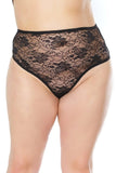 High Waisted Stretch Lace Thong (22134) - 22134-BLK-OSXL - Love it Curvy