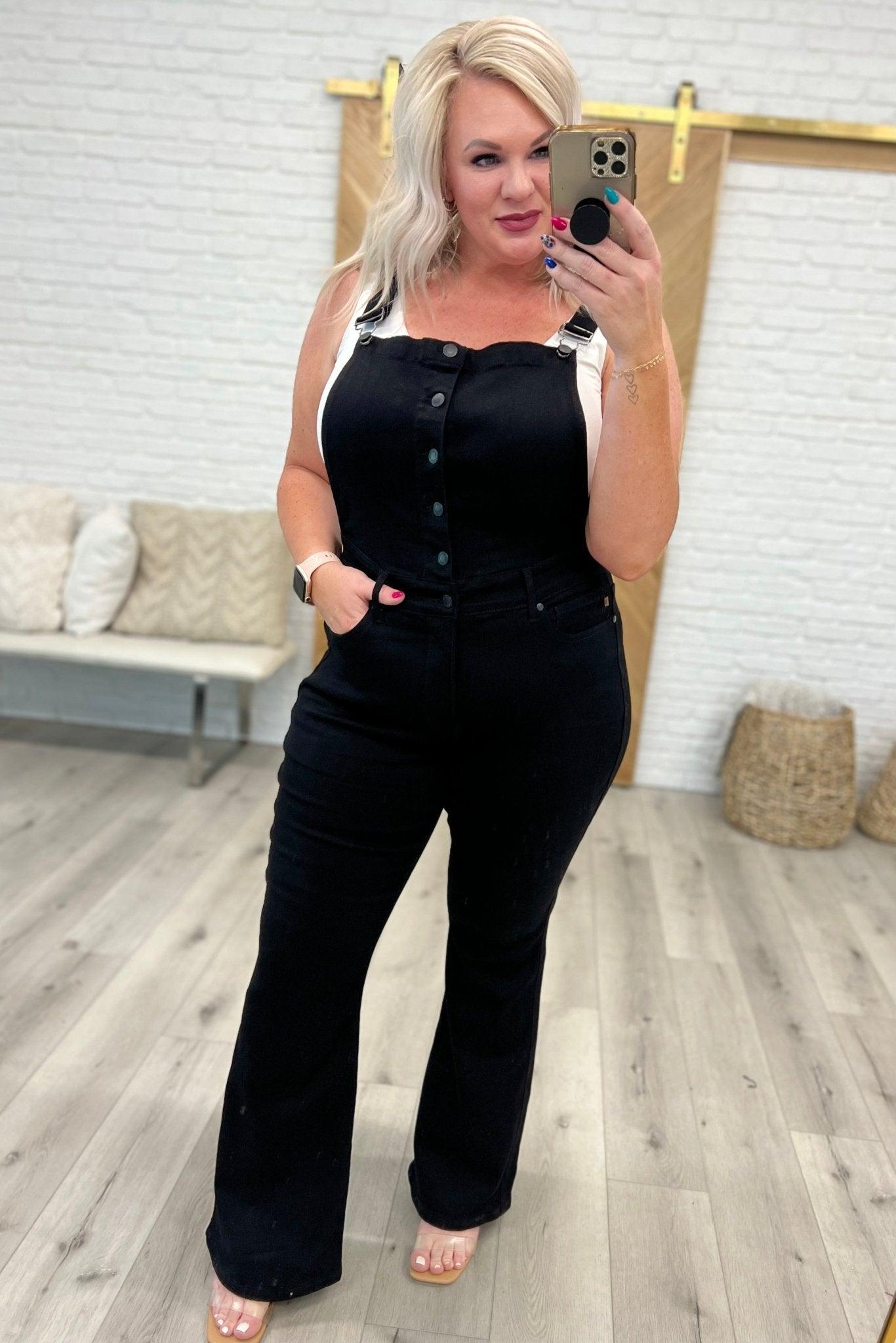 Imogene Control Top Retro Flare Overalls in Black - AS6150-01 - Love it Curvy