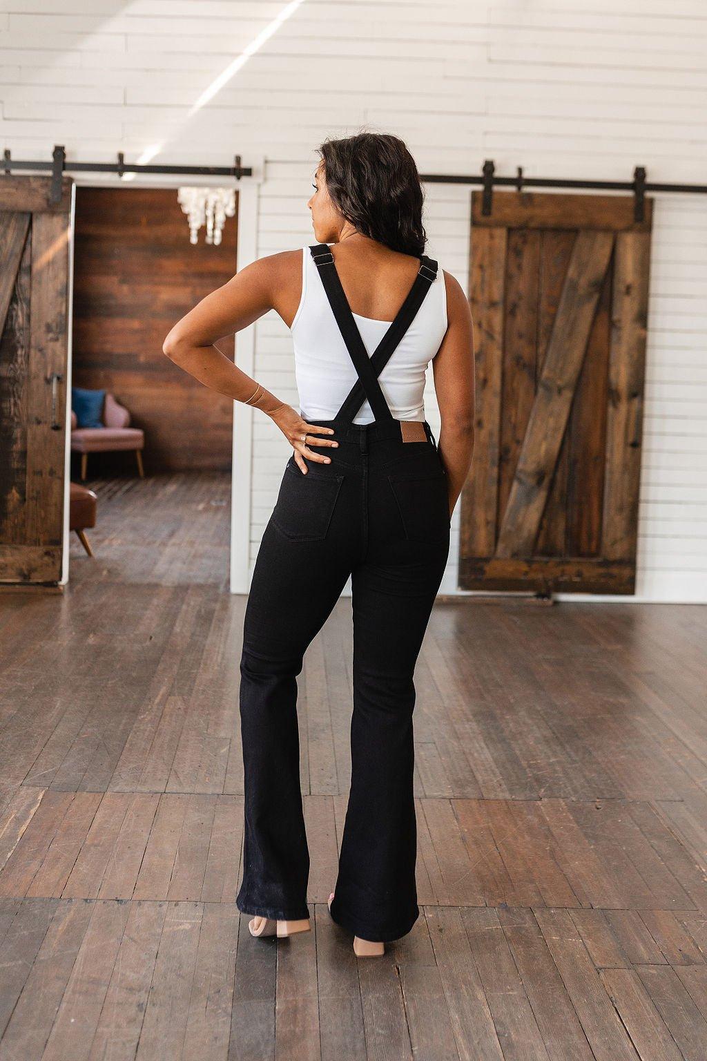 Imogene Control Top Retro Flare Overalls in Black - AS6150-01 - Love it Curvy