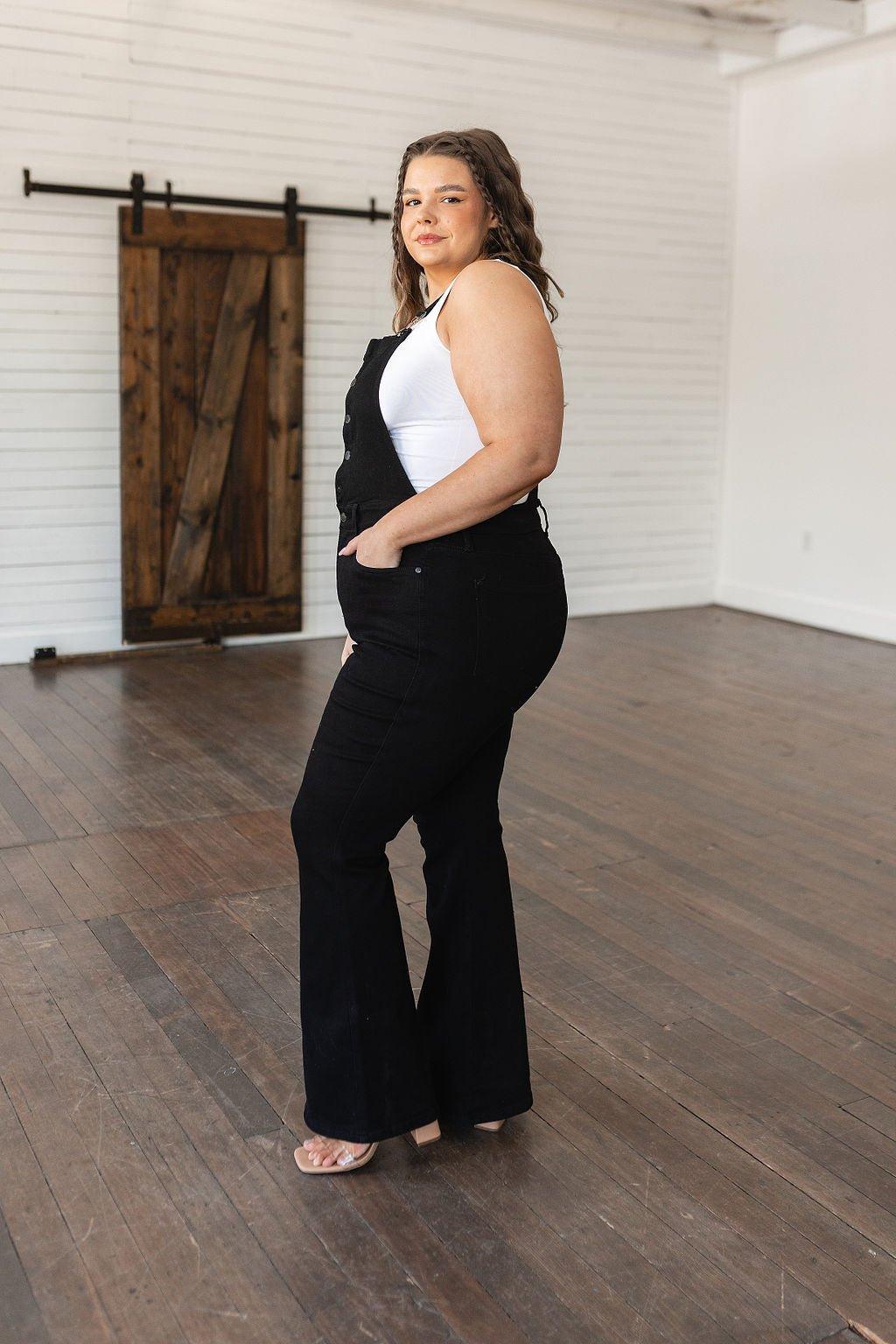 Imogene Control Top Retro Flare Overalls in Black - AS6150-01 - Love it Curvy