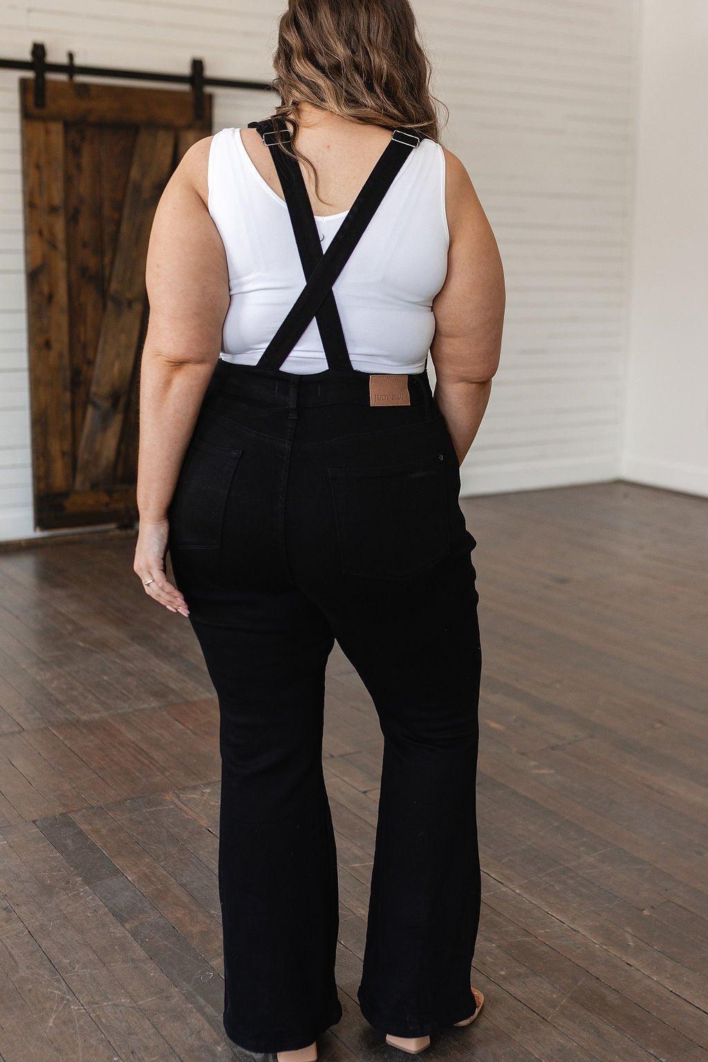 Imogene Control Top Retro Flare Overalls in Black - AS6150-01 - Love it Curvy