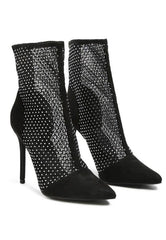 Jazz Rhinestone Embellished Mesh Stiletto Boots - 2000001820658 - Love it Curvy