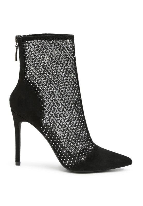 Jazz Rhinestone Embellished Mesh Stiletto Boots - 2000001820658 - Love it Curvy