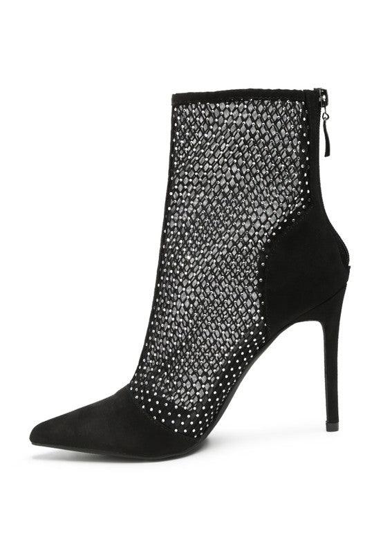 Jazz Rhinestone Embellished Mesh Stiletto Boots - 2000001820658 - Love it Curvy