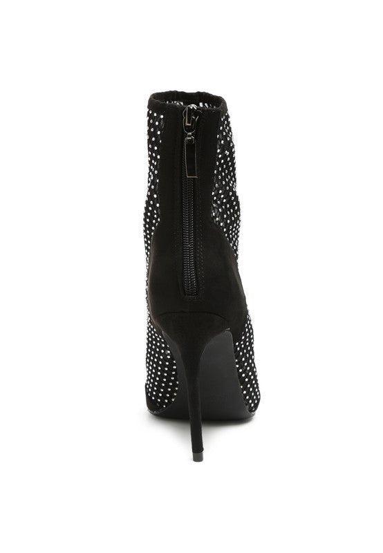 Jazz Rhinestone Embellished Mesh Stiletto Boots - 2000001820658 - Love it Curvy