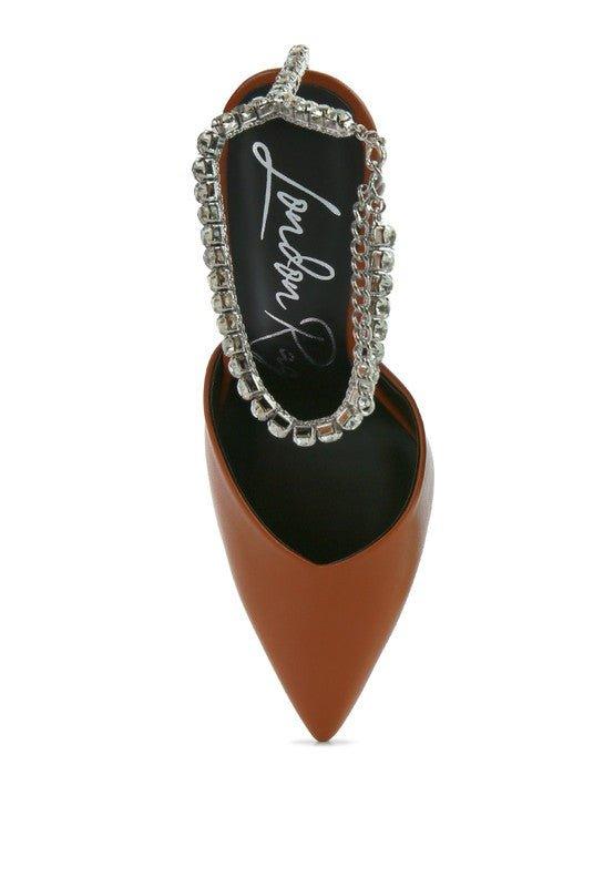 Joyce High Heeled Rhinestone Mule Sandals - 2000000996584 - Love it Curvy