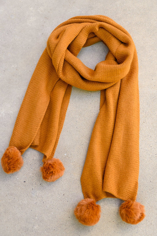 Knitted Fuzzy Pom Pom Scarf In Ginger - AS4630-1 - Love it Curvy