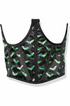 Lavish Black & Green Bats Satin Open Cup Waist Cincher - Love it Curvy