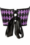 Lavish Black & Purple Diamond Satin Open Cup Waist Cincher - Love it Curvy