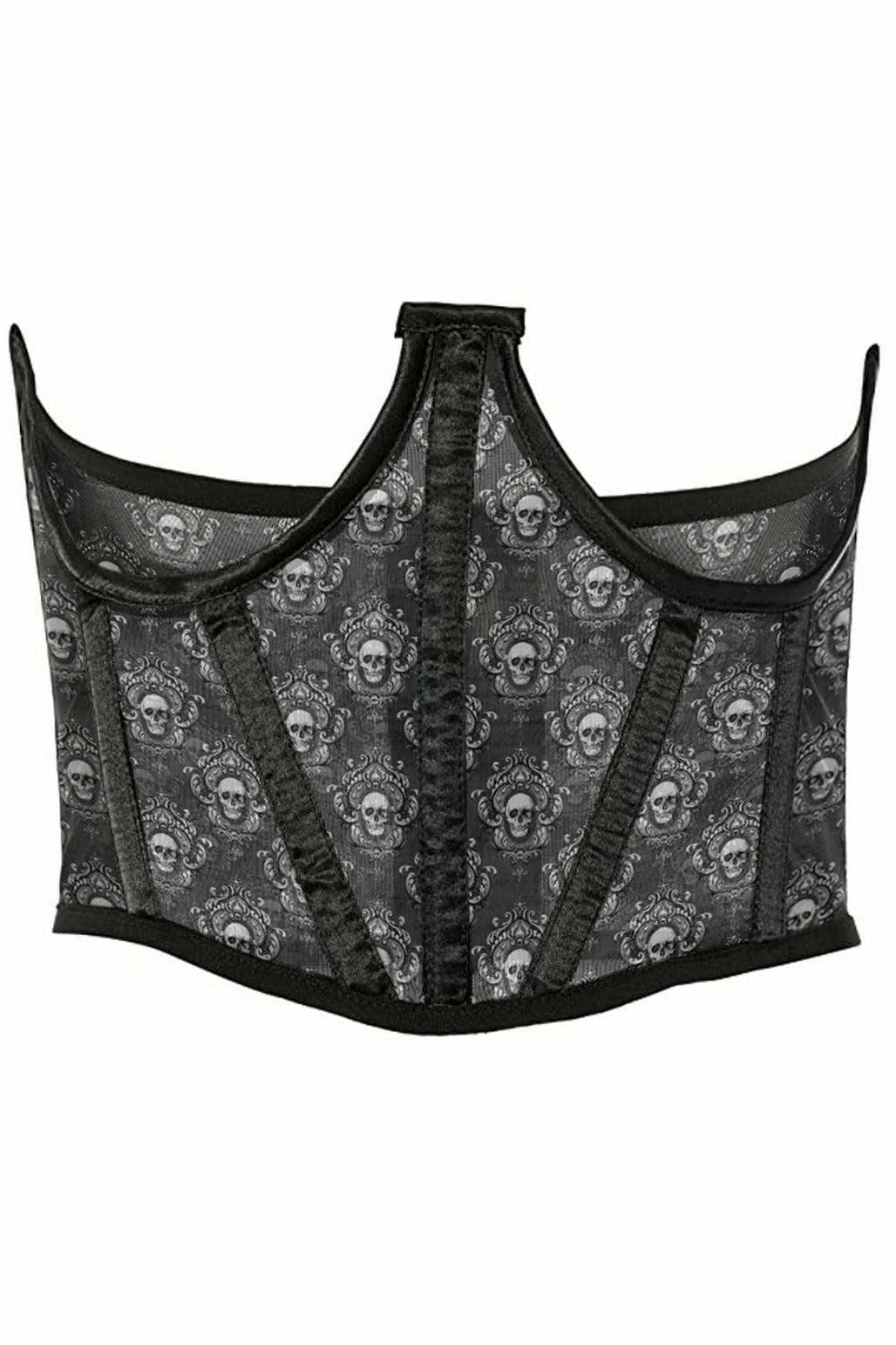 Lavish Black & White Skull Mesh Open Cup Waist Cincher - Love it Curvy Main image