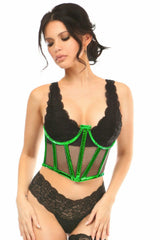 Lavish Green Holo & Fishnet Underwire Waist Cincher Corset - LV-1396-S - Love it Curvy