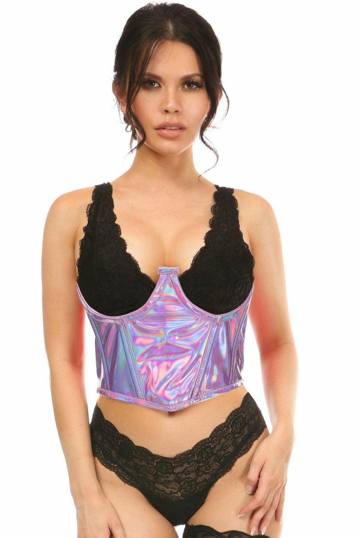 Lavish Lavender Holo Open Cup Underwire Waist Cincher - LV-1302-S - Love it Curvy