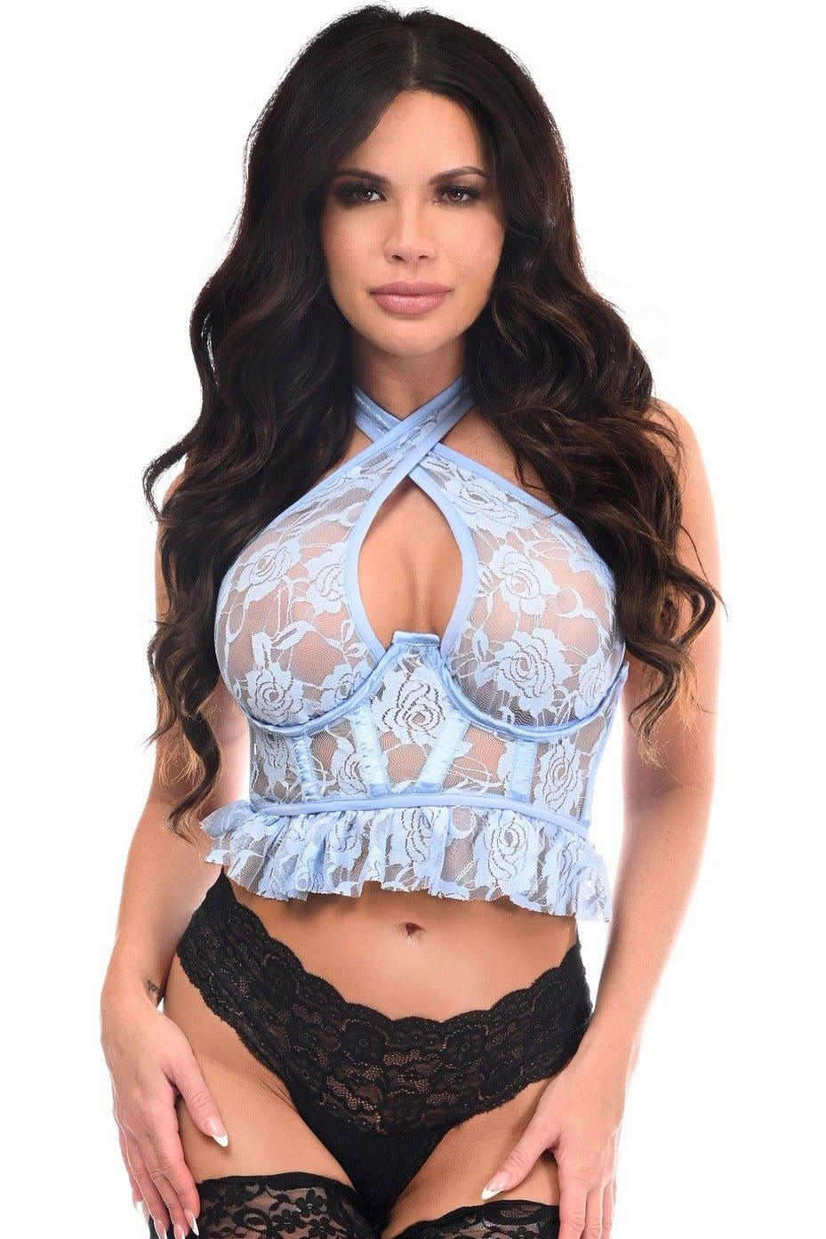 Lavish Lt Blue Lace Underwire Cincher w/Built In Halter Top - LV-19-S - Love it Curvy