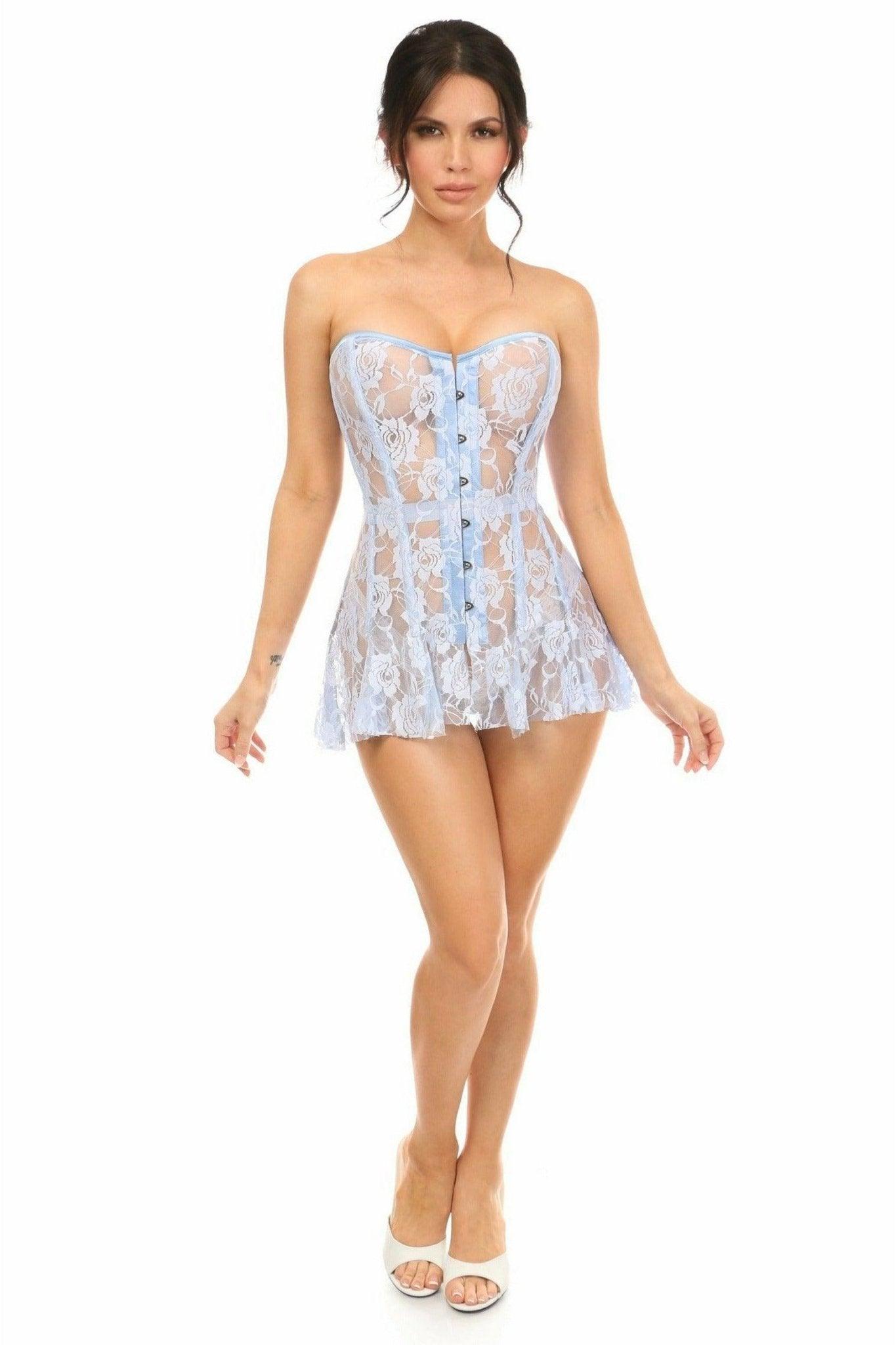 Lavish Lt Blue Sheer Lace Corset Dress - LV-1408-S - Love it Curvy