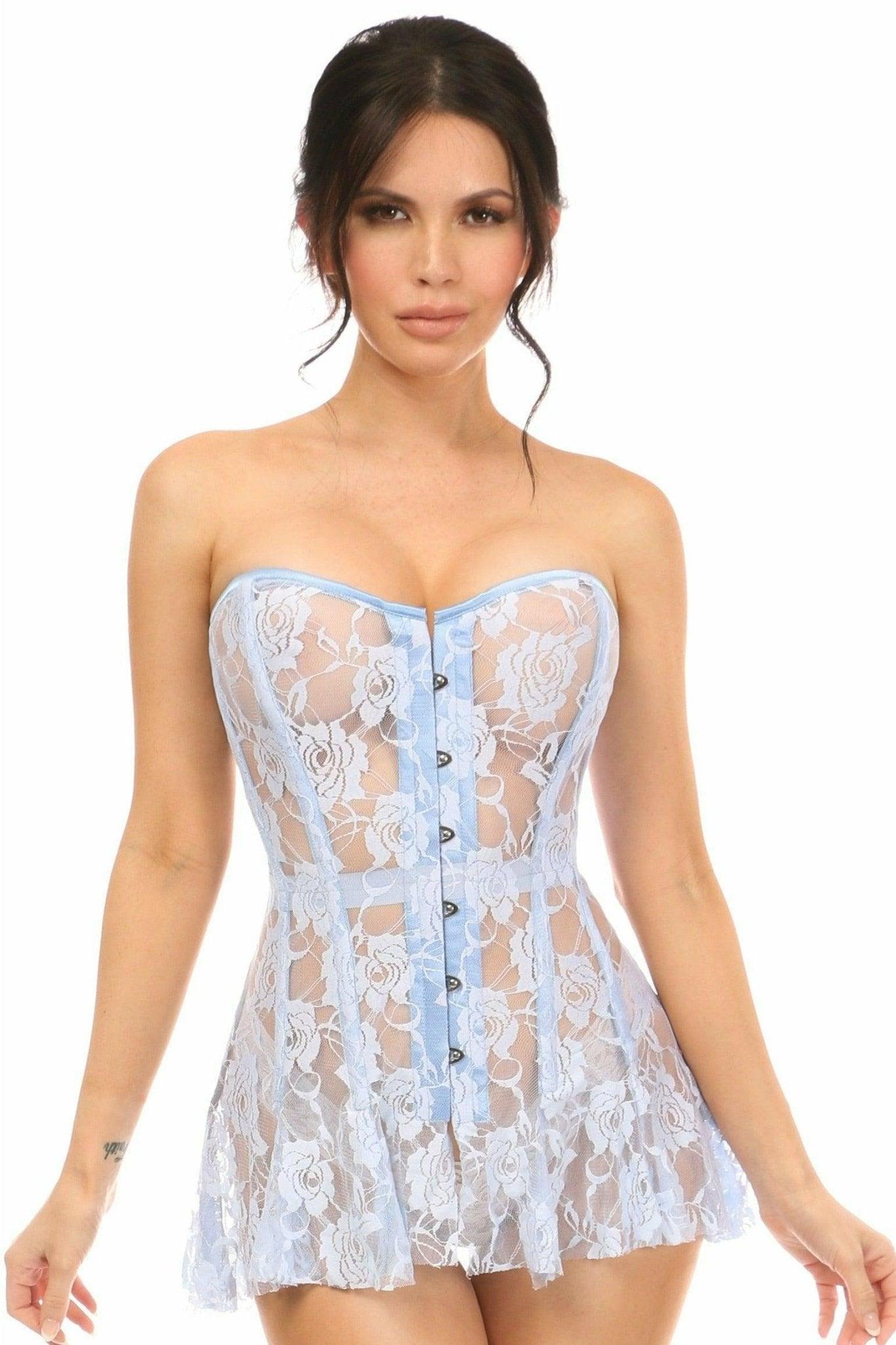 Lavish Lt Blue Sheer Lace Corset Dress - LV-1408-S - Love it Curvy