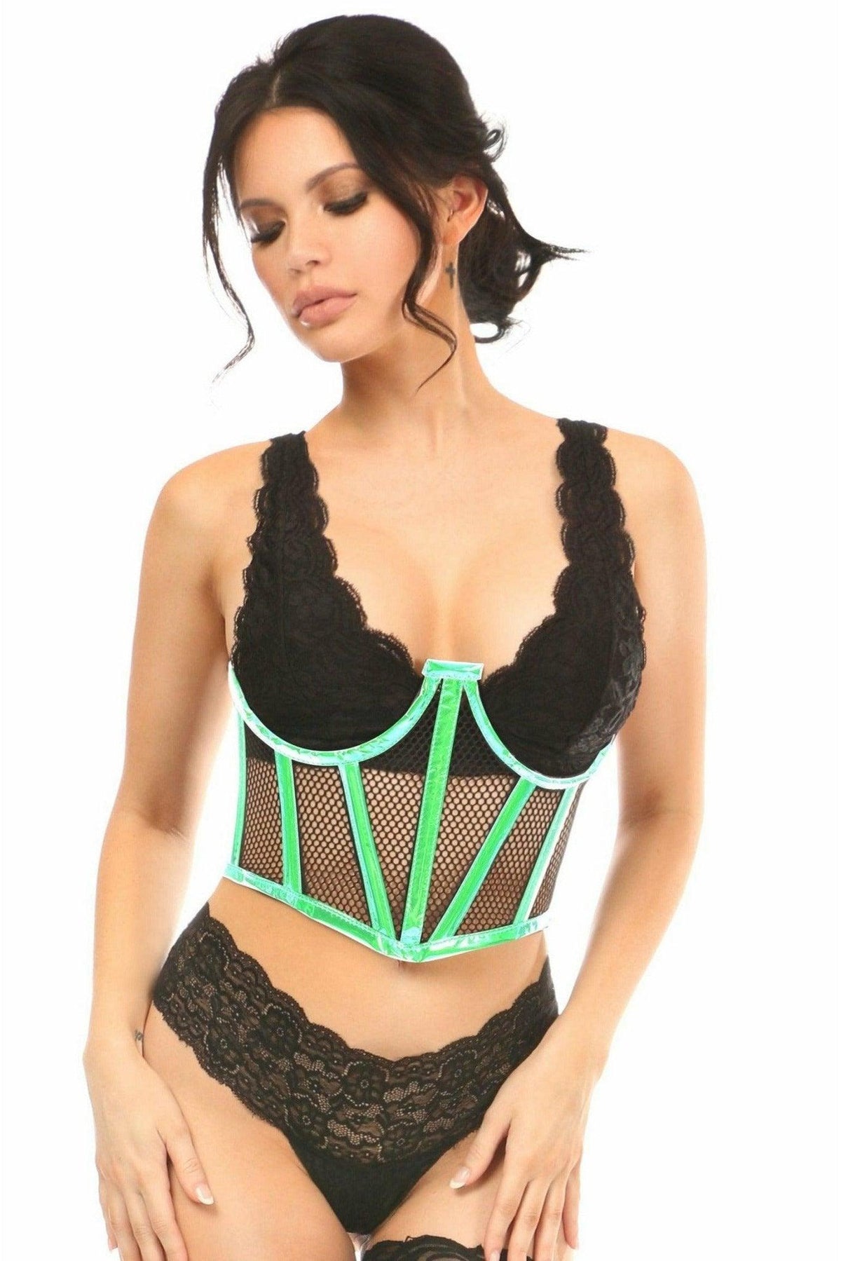 Lavish Mint Green Holo & Fishnet Underwire Waist Cincher Corset - LV-1395-S - Love it Curvy