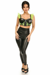 Lavish Neon Green Fishnet & Faux Leather Underwire Bustier Top w/Removable Ruffle Sleeves - LV-1235-S - Love it Curvy