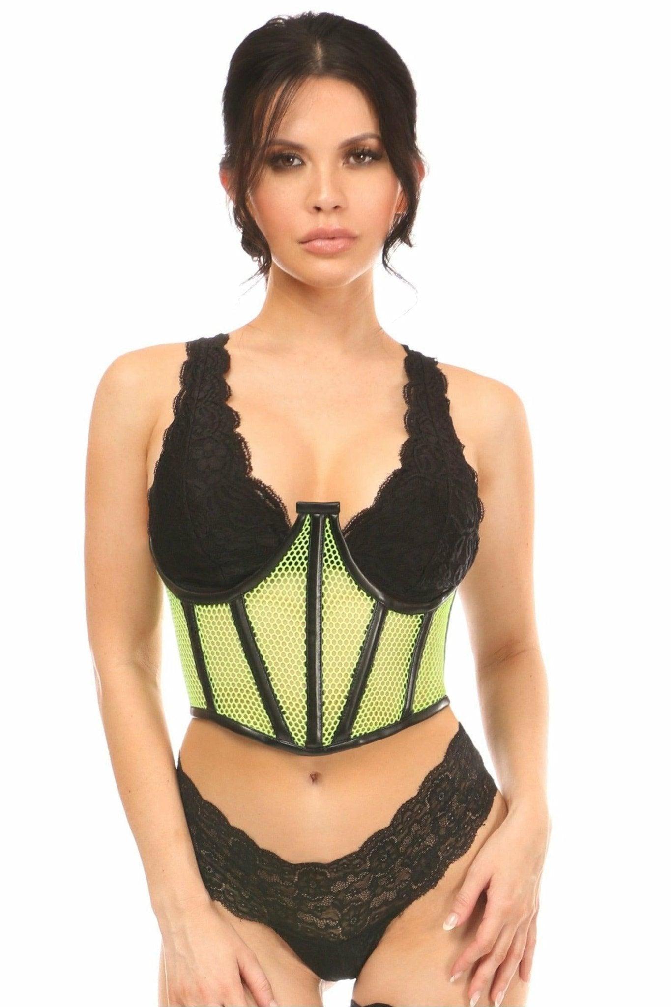 Lavish Neon Green Fishnet Underwire Open Cup Waist Cincher - LV-1300-S - Love it Curvy