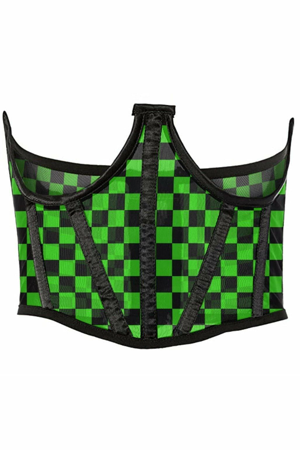 Lavish Neon Green/Black Checker Print Mesh Open Cup Waist Cincher - Love it Curvy