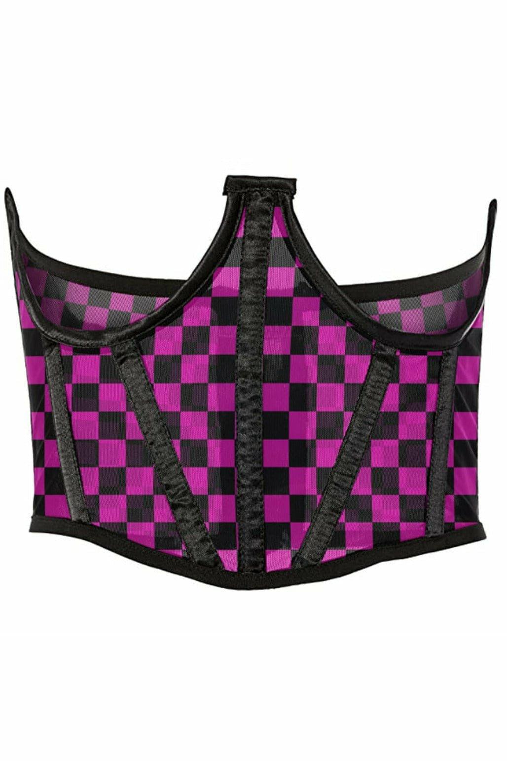 Lavish Neon Pink/Black Checker Print Mesh Open Cup Waist Cincher - LV-1500-S - Love it Curvy