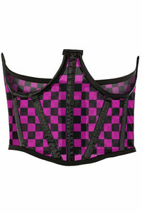 Lavish Neon Pink/Black Checker Print Mesh Open Cup Waist Cincher | Love It Curvy