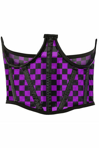 Lavish Neon Purple/Black Checker Print Mesh Open Cup Waist Cincher | Love It Curvy