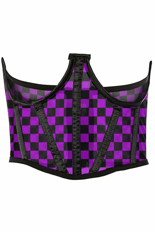 Lavish Neon Purple/Black Checker Print Mesh Open Cup Waist Cincher - LV-1501-S - Love it Curvy