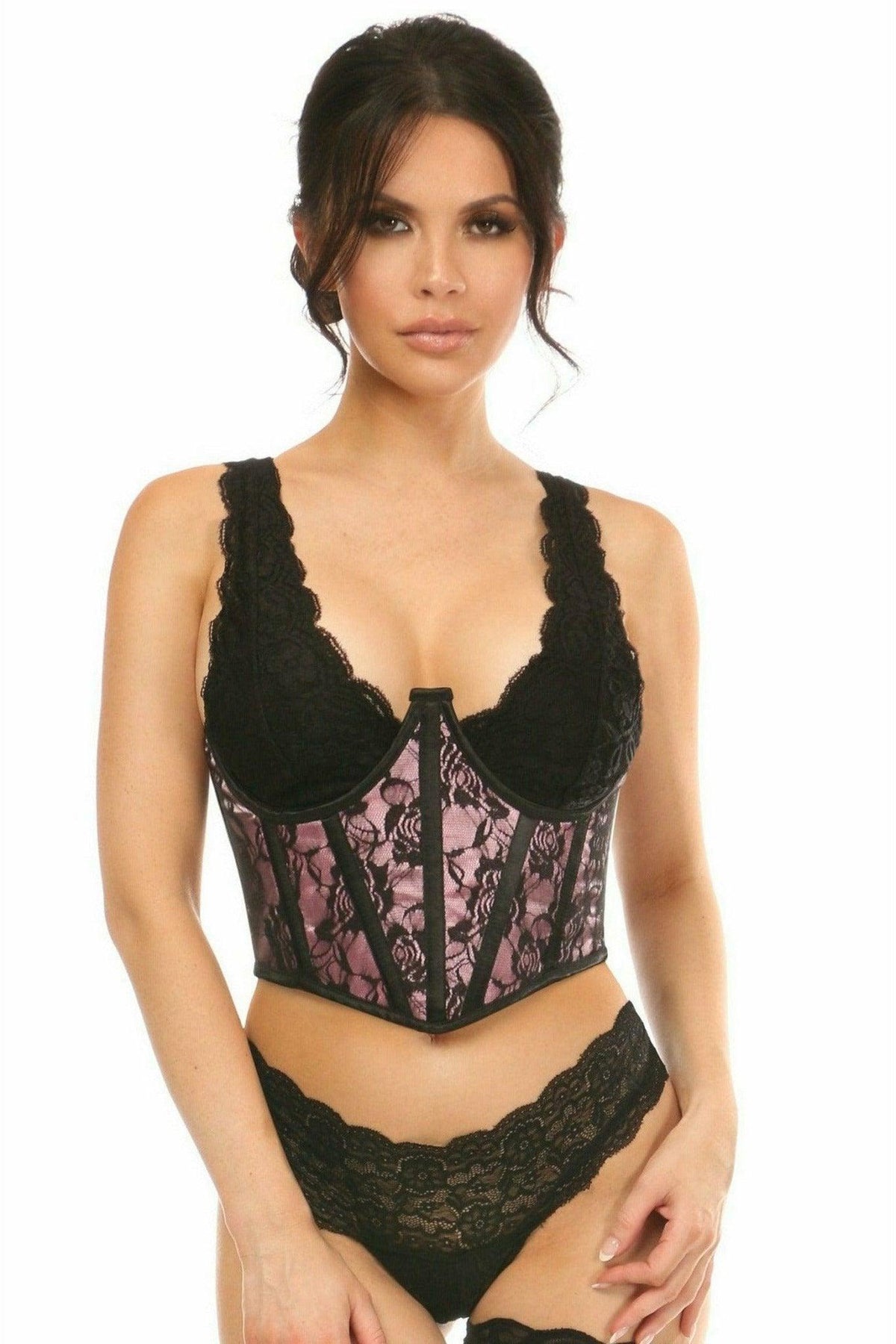 Lavish Pink w/Black Lace Overlay Open Cup Waist Cincher - Love it Curvy