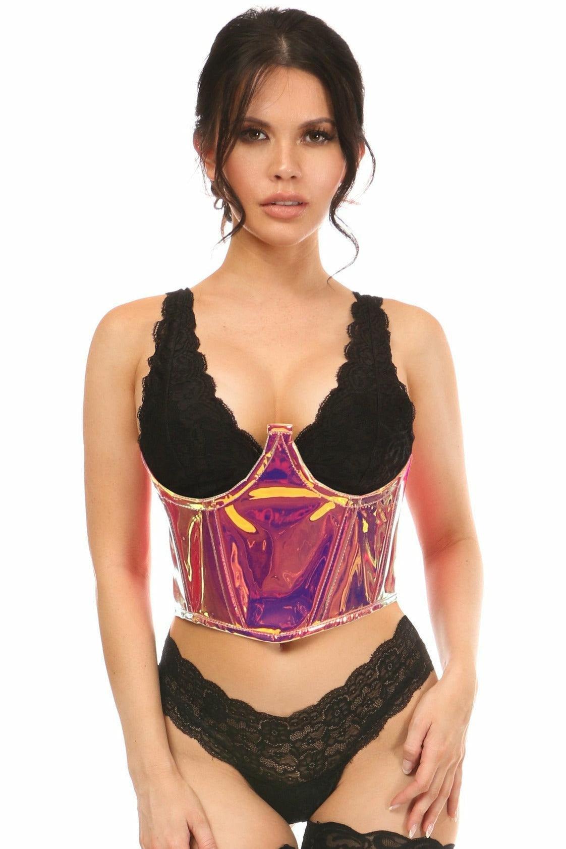 Lavish Rainbow Gold Holo Open Cup Underwire Waist Cincher - LV-1307-S - Love it Curvy