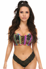 Lavish Rainbow PVC Glitter & Fishnet Lace-Up Short Bustier Top - LV-1107-S - Love it Curvy