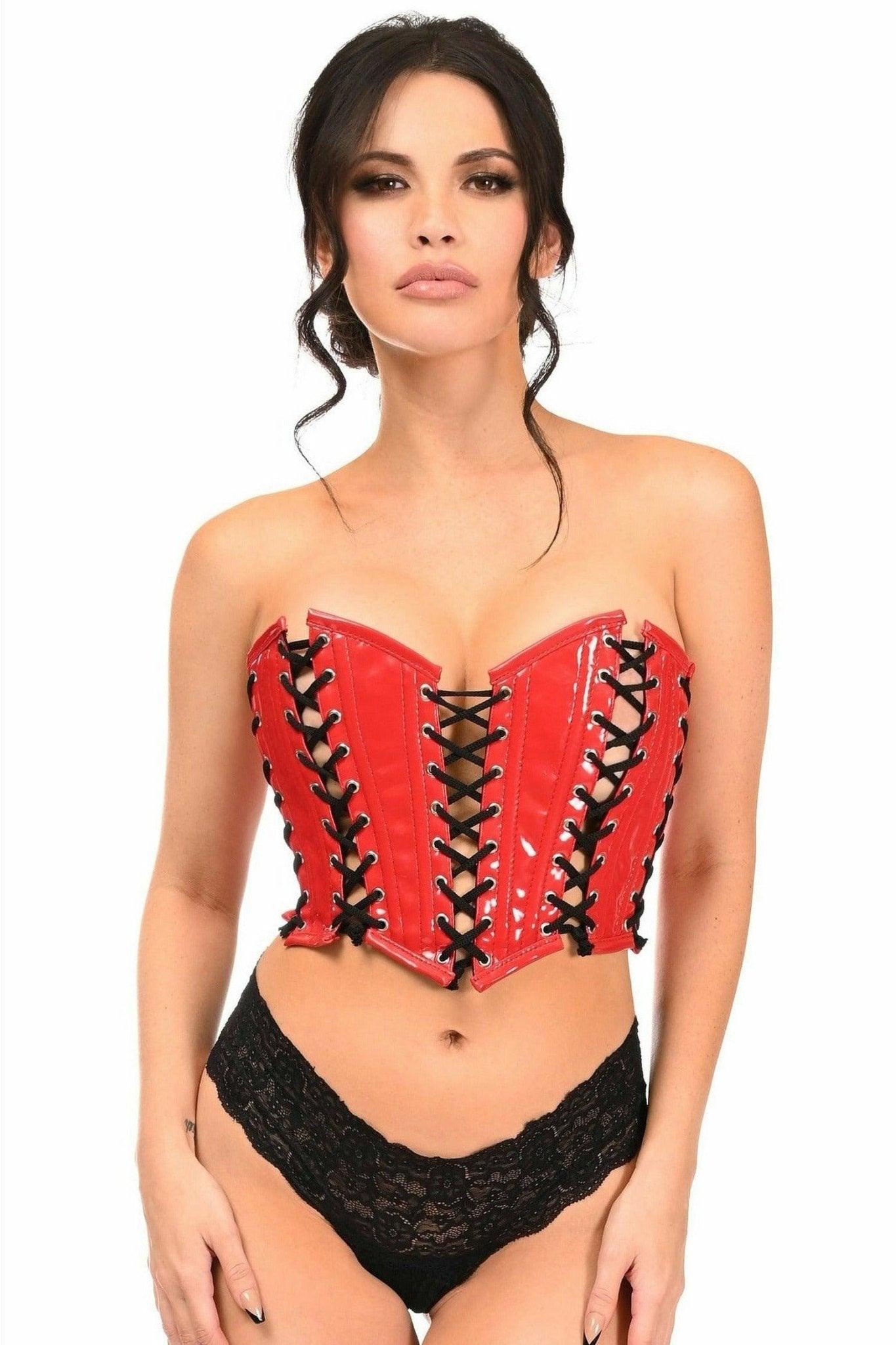 Lavish Red Patent w/Black Lacing Lace-Up Bustier - LV-1398-S - Love it Curvy