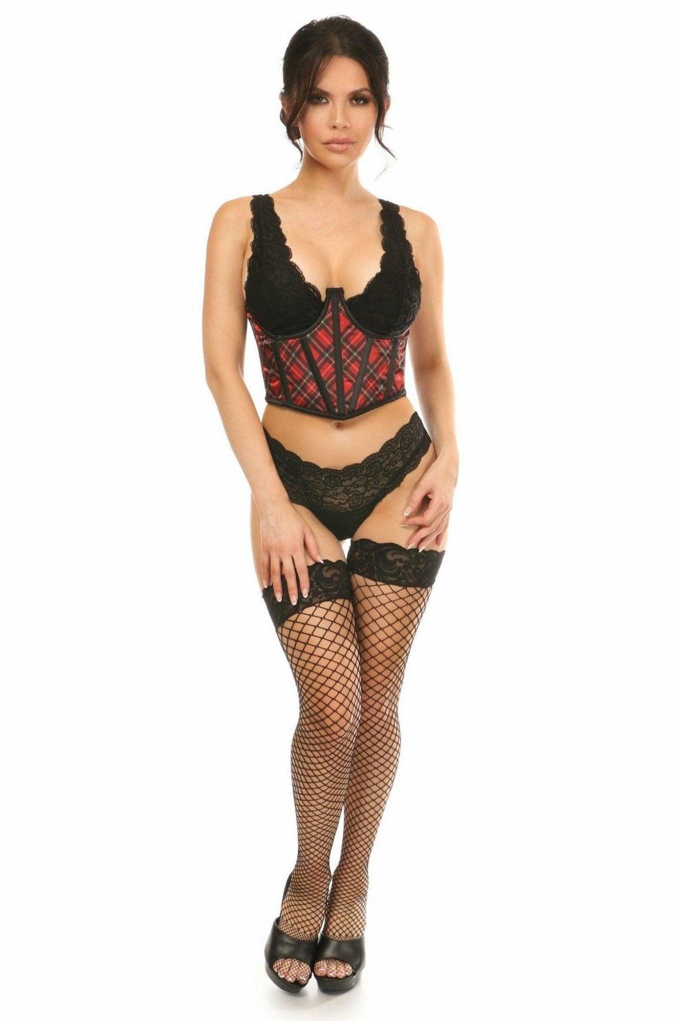 Lavish Red Plaid Satin Open Cup Waist Cincher - LV-1265-S - Love it Curvy