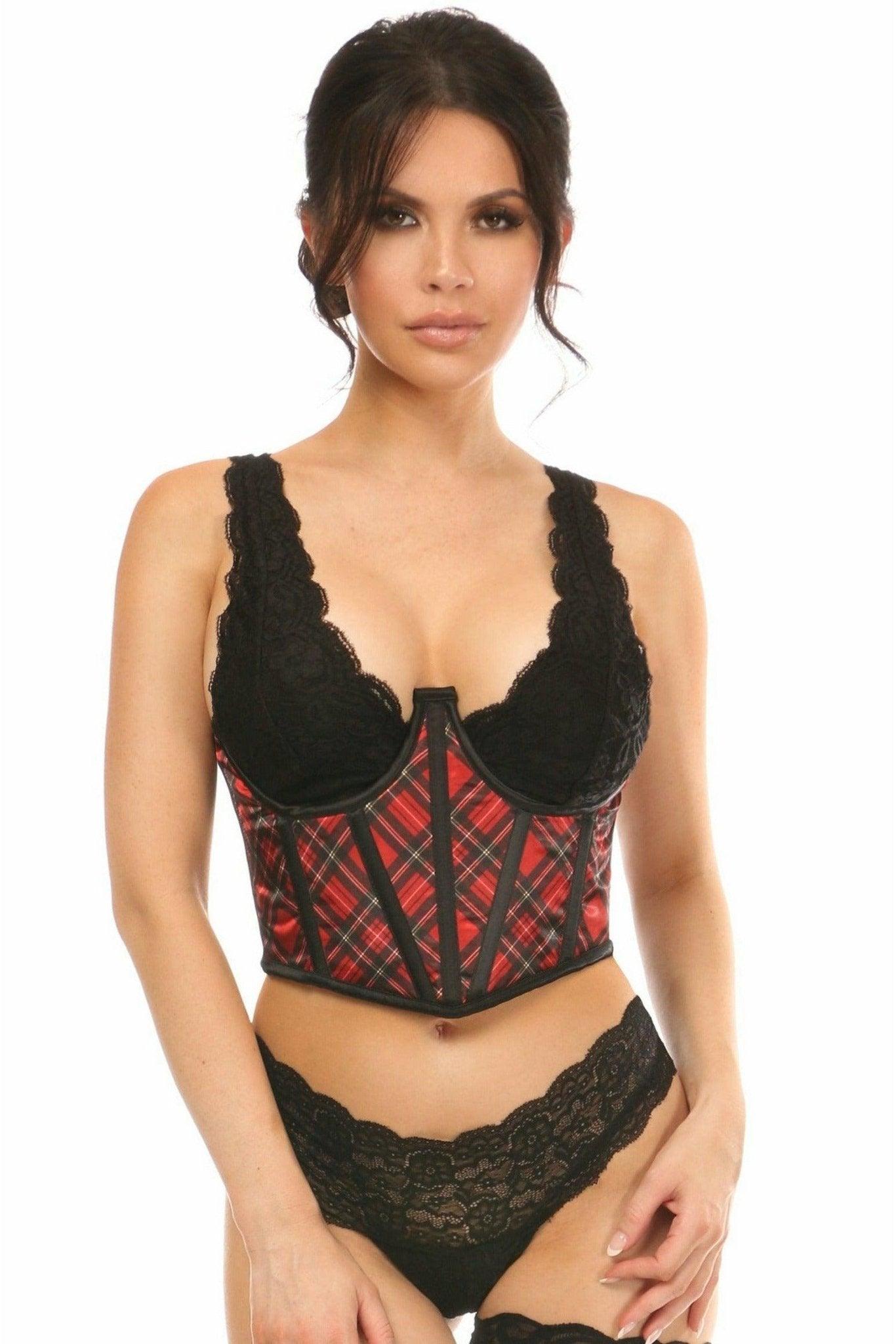 Lavish Red Plaid Satin Open Cup Waist Cincher - LV-1265-S - Love it Curvy