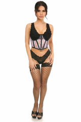 Lavish Sheer Lavender Lace & Faux Leather Open Cup Waist Cincher - LV-1278-S - Love it Curvy