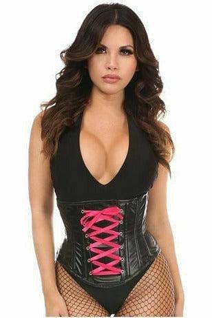 Lavish Wet Look Faux Leather Lace-Up Under Bust Corset - Love it Curvy