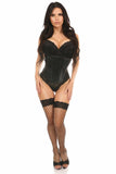 Lavish Wet Look Under Bust Corset Black w/Lace Overlay - LV-1187-S - Love it Curvy