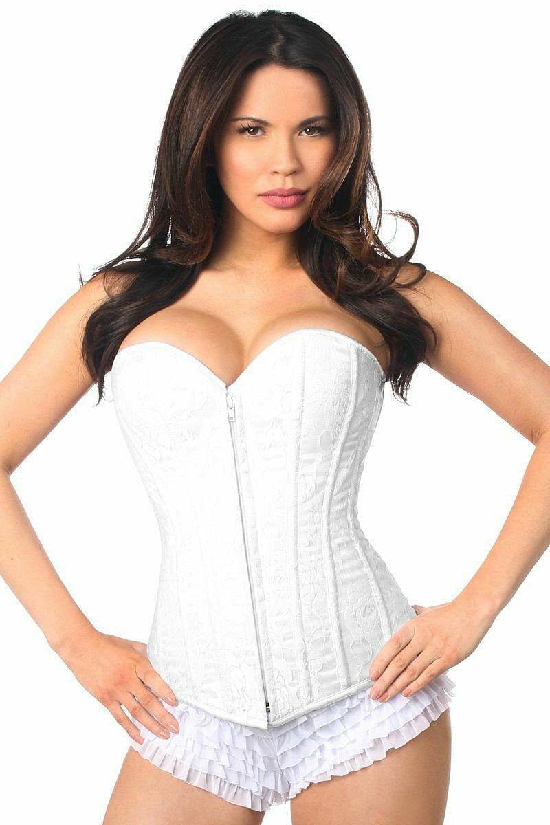 Lavish White Lace Overbust Corset w/Zipper - Love it Curvy