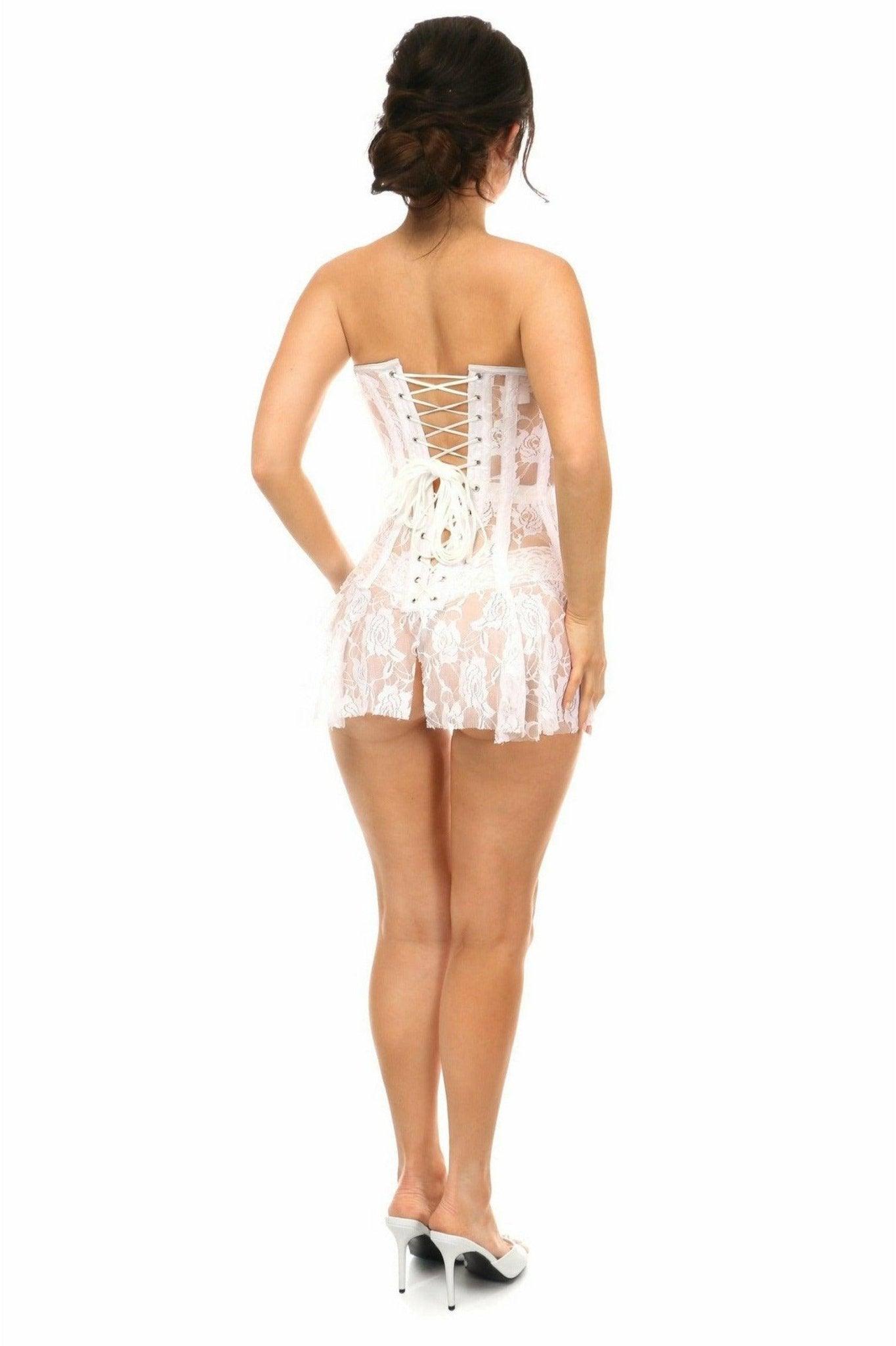 Lavish White Sheer Lace Corset Dress - LV-1411-S - Love it Curvy