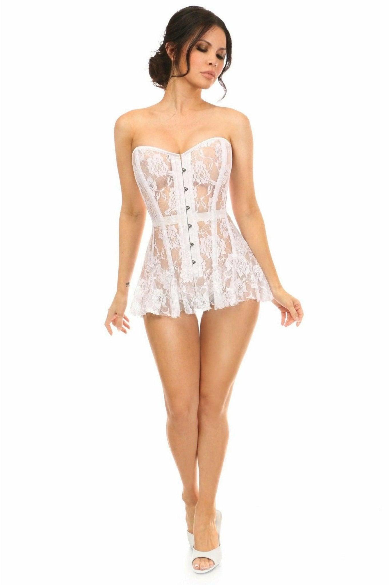 Lavish White Sheer Lace Corset Dress - LV-1411-S - Love it Curvy