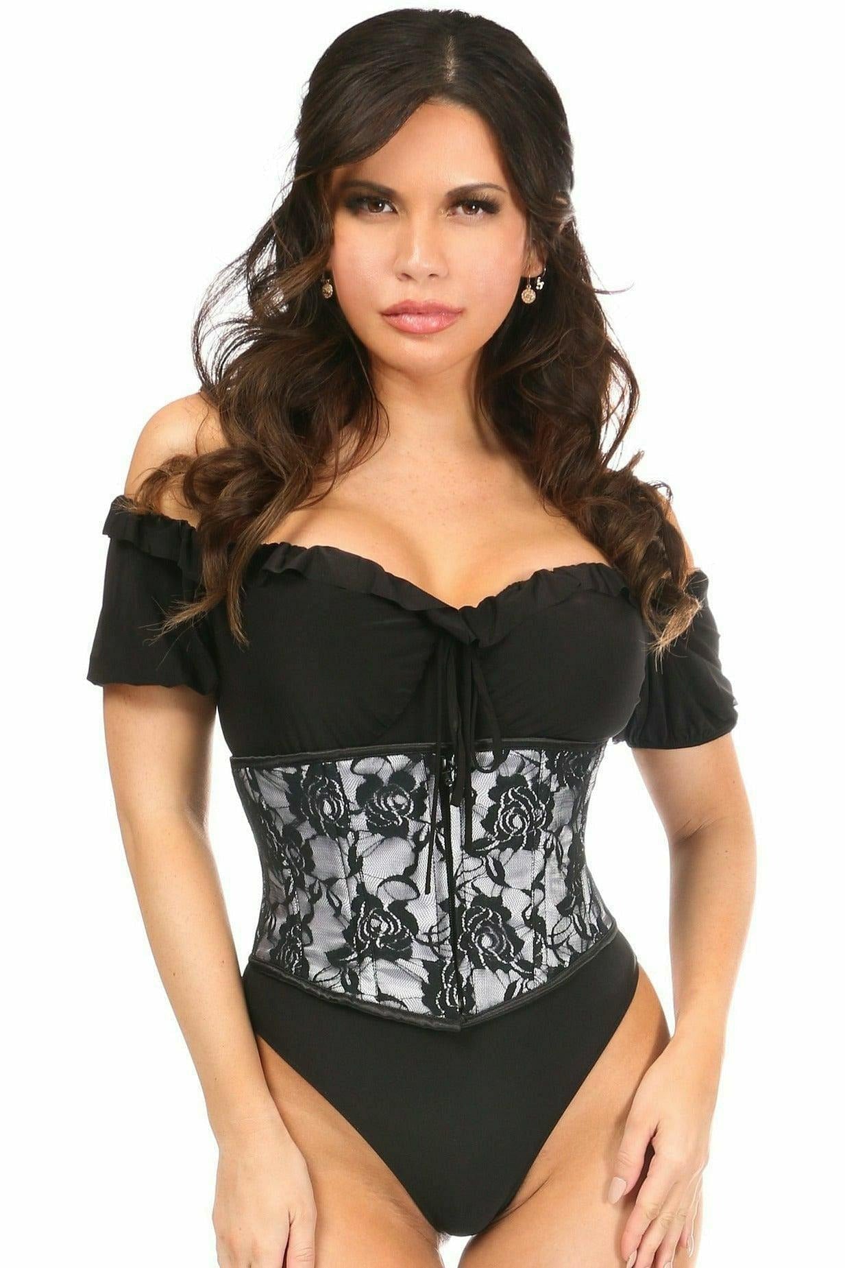 Lavish White w/Black Lace Overlay Mini Cincher - LV-802-S - Love it Curvy