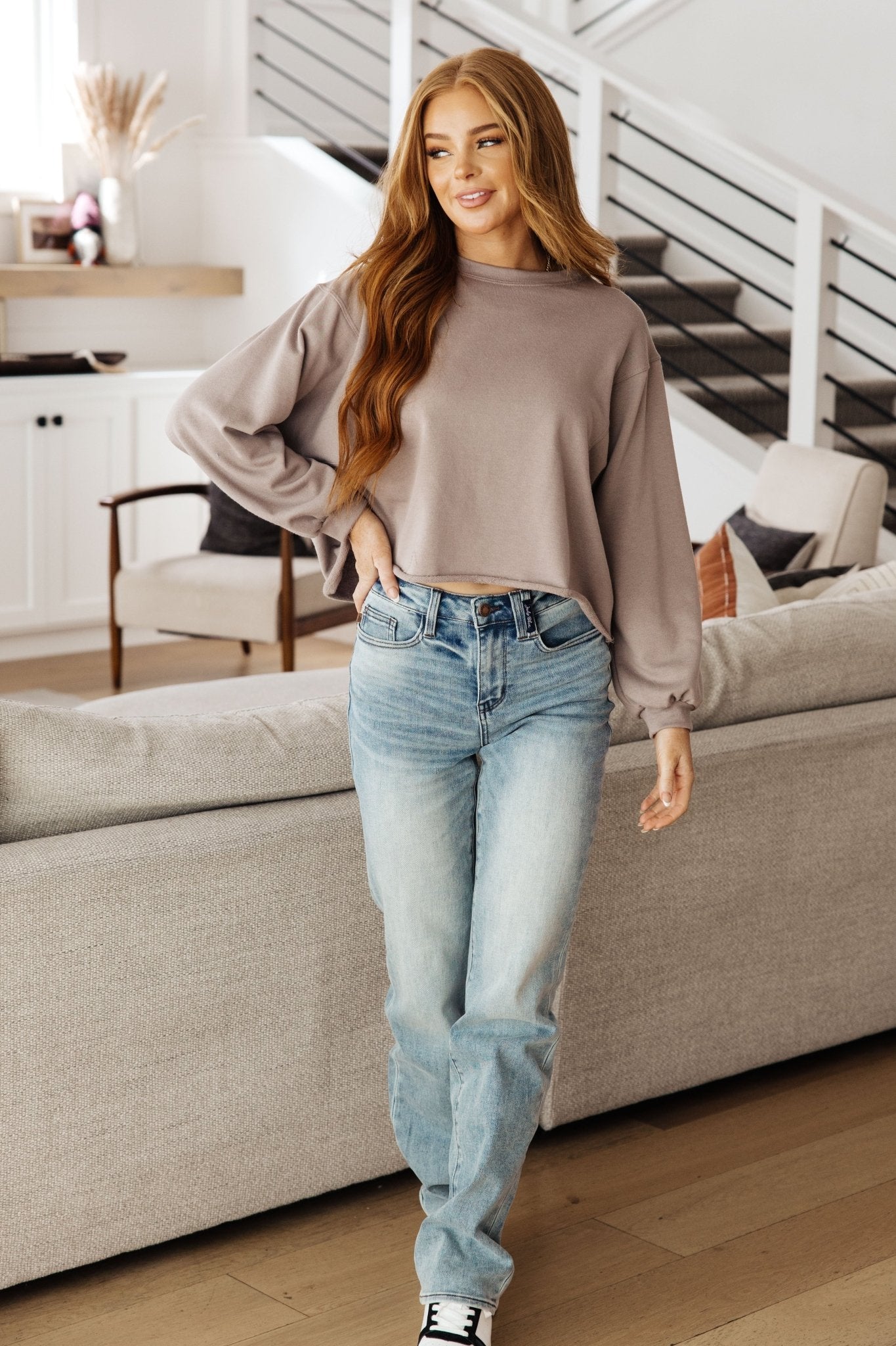 Lounge A Lot Cut Off Sweatshirt in Mocha - AS6993-01 - Love it Curvy