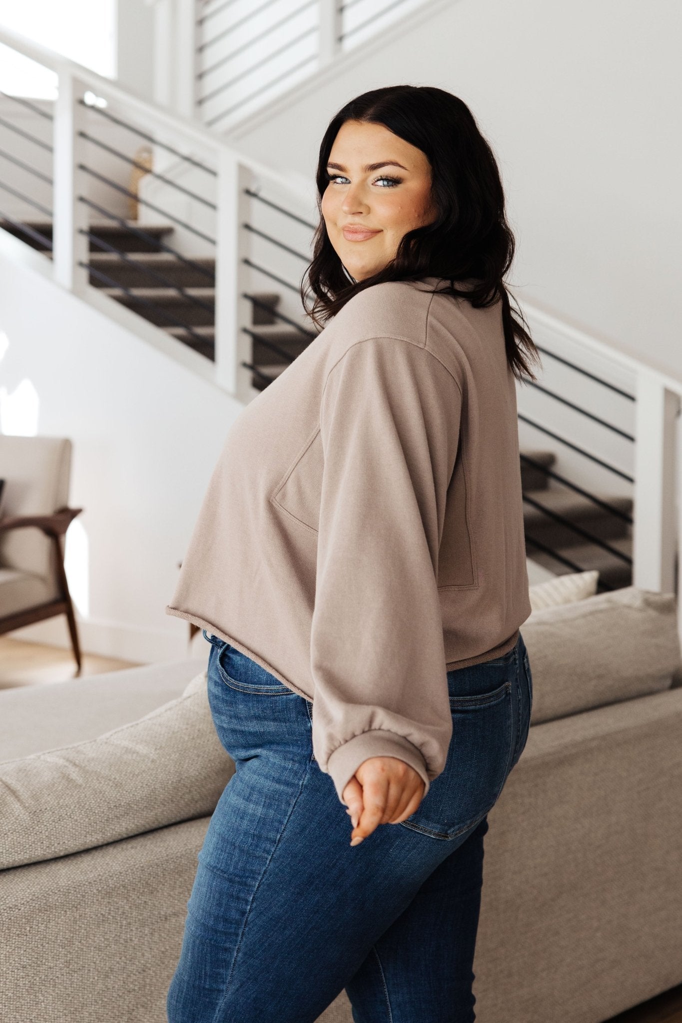 Lounge A Lot Cut Off Sweatshirt in Mocha - AS6993-01 - Love it Curvy