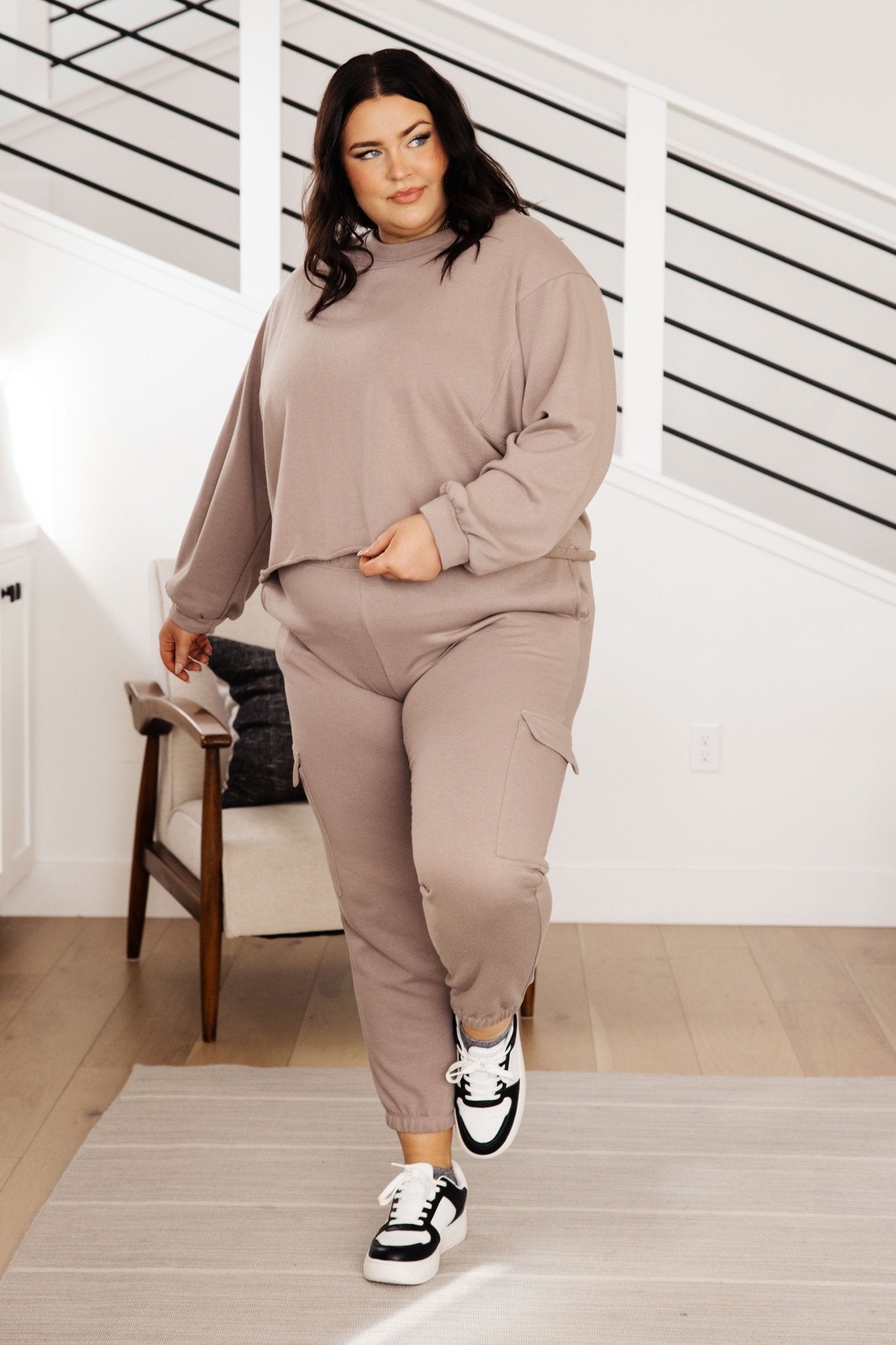 Lounge A Lot Cut Off Sweatshirt in Mocha - AS6993-01 - Love it Curvy