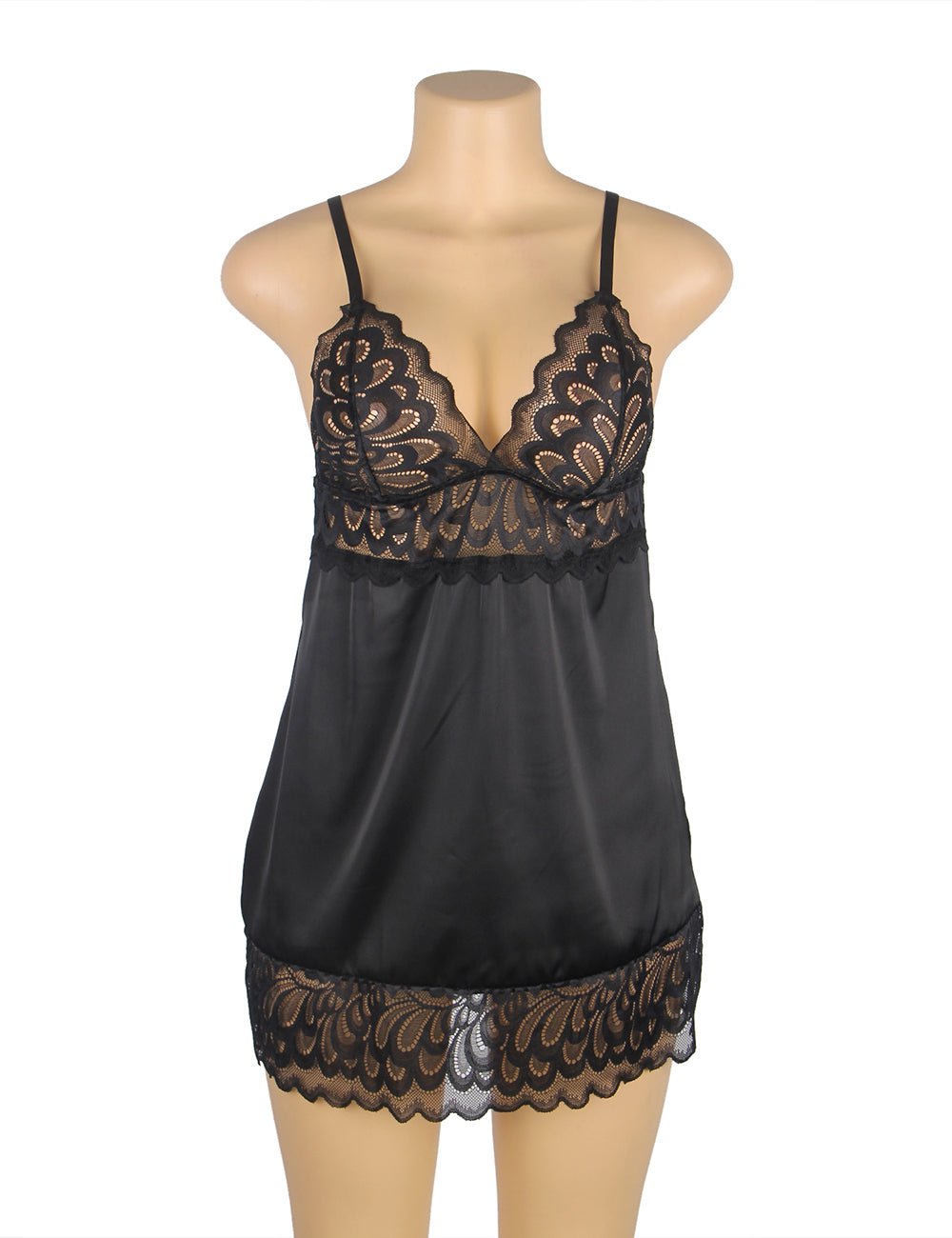 Love It Curvy: Black Lace Floral Back Closure with Hook and Eye Sexy Babydoll - Love it Curvy
