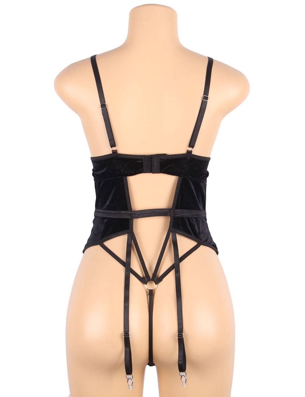 Love It Curvy: Deep V garter lace velvet stitching teddy - R81040-1P-3 - Love it Curvy