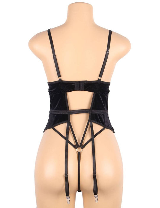 Love It Curvy: Deep V garter lace velvet stitching teddy - Love it Curvy