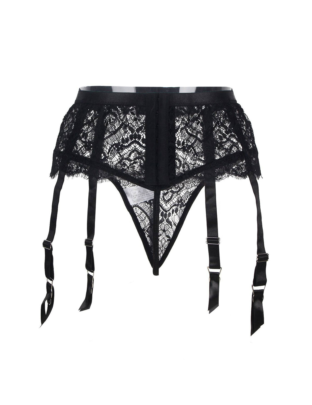Love It Curvy: Eyelash Lace High Waist Metal Button Garter Belt Panty - Love it Curvy
