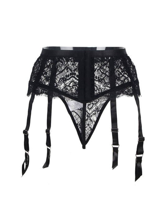 Love It Curvy: Eyelash Lace High Waist Metal Button Garter Belt Panty - Love it Curvy