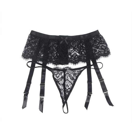Love It Curvy: Eyelash Lace High Waist Metal Button Garter Belt Panty - Love it Curvy